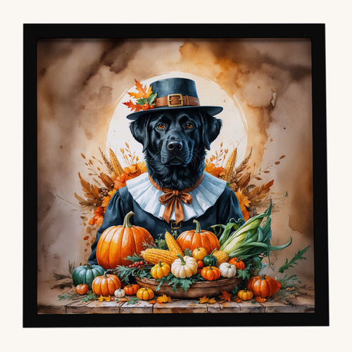 Hand-illustrated Black Labrador Thanksgiving Framed Metal Print