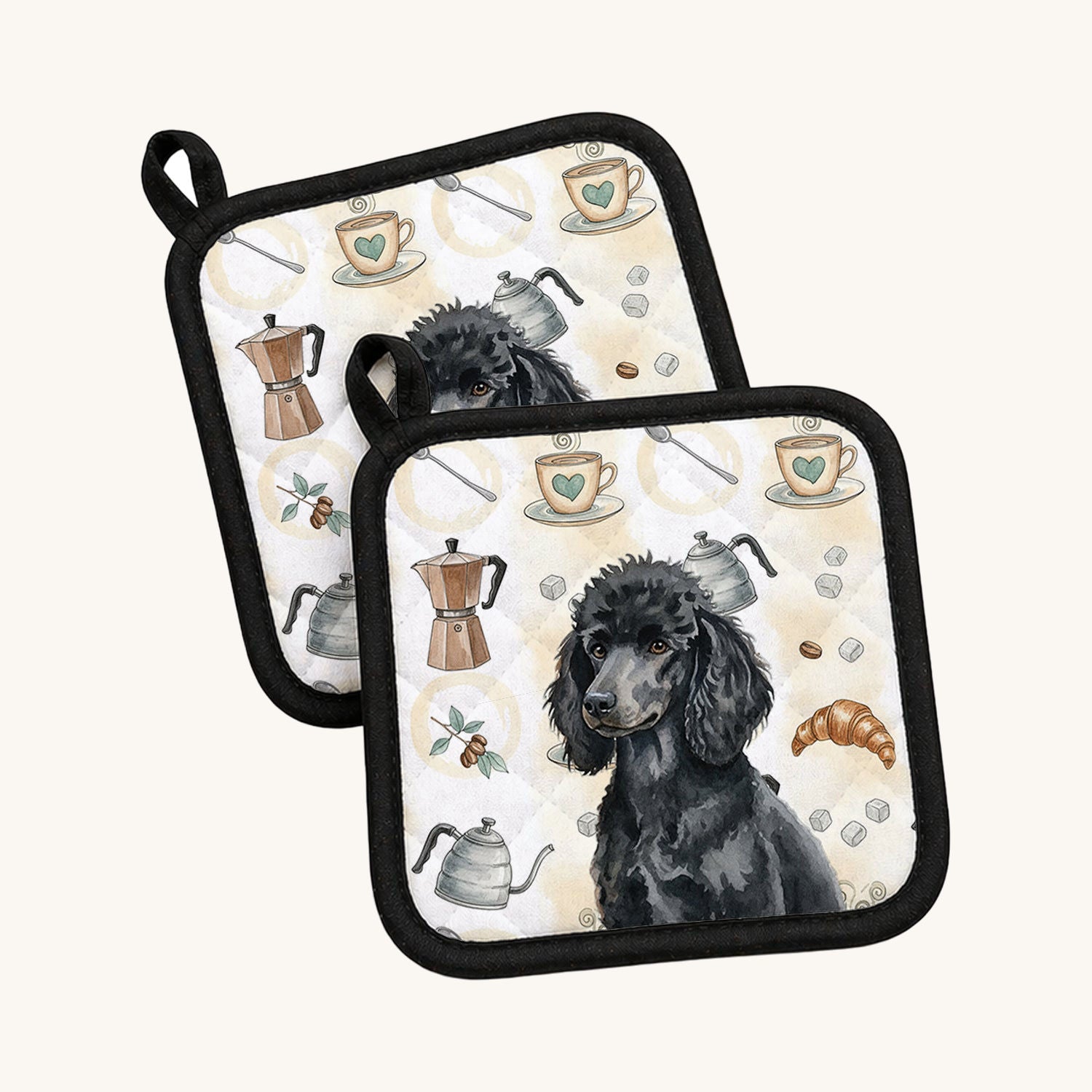 Hand-illustrated Black Poodle Coffee Bar Pot Holders