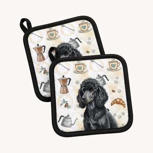 Hand-illustrated Black Poodle Coffee Bar Pot Holders