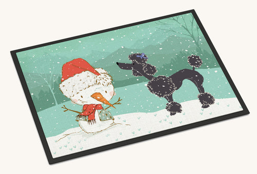 Hand-illustrated Black Poodle Snowman Christmas Doormat