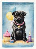 Hand-illustrated Black Pug Happy Birthday House Flag