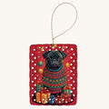 Hand-illustrated Black Pug Holiday Porcelain Ornament