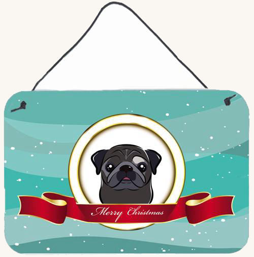 Hand-illustrated Black Pug Merry Christmas Aluminum Sign