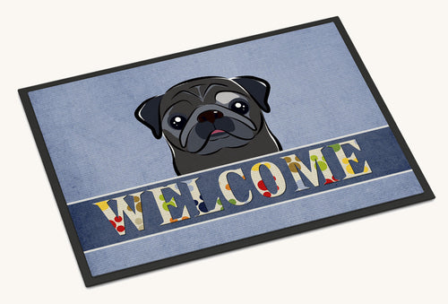 Hand-illustrated Black Pug Welcome Doormat