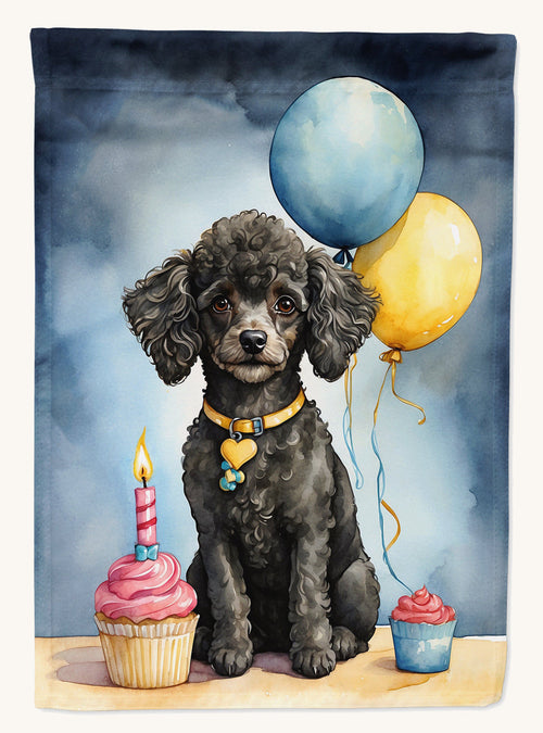 Hand-illustrated Black Toy Poodle Happy Birthday House Flag