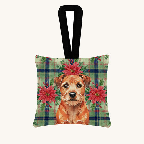 Hand-illustrated Border Terrier Christmas Poinsettias Fabric Ornament