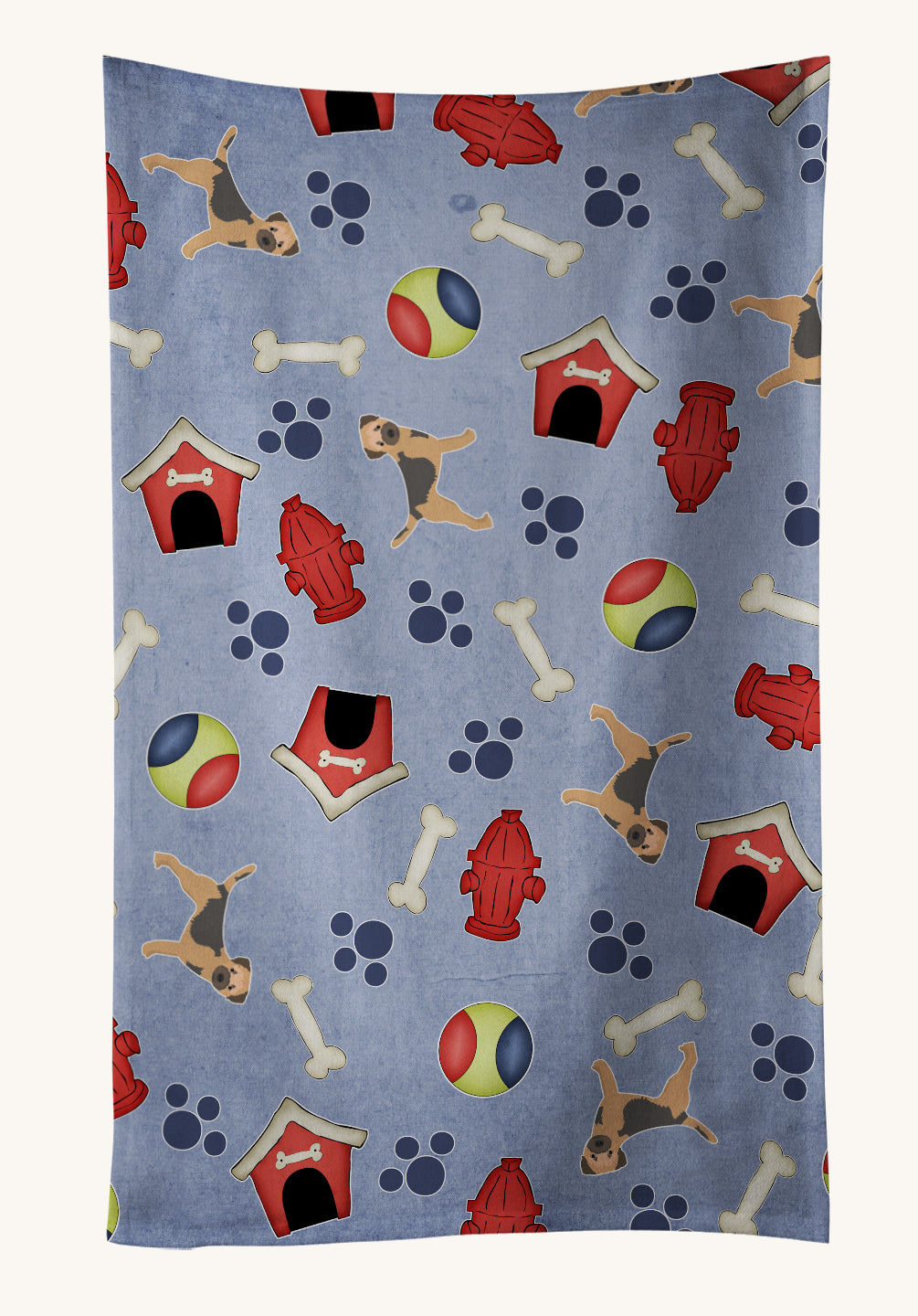Hand-illustrated Border Terrier Dog House Kitchen Towel