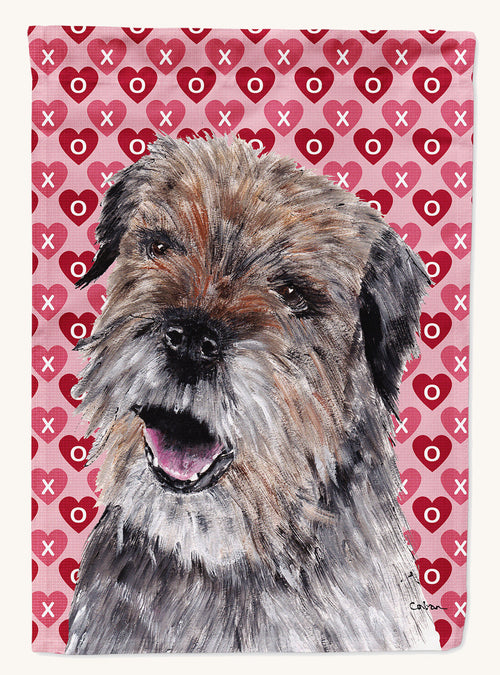 Hand-illustrated Border Terrier Hearts and Love House Flag
