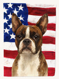 Hand-illustrated Boston Terrier American Flag House Flag