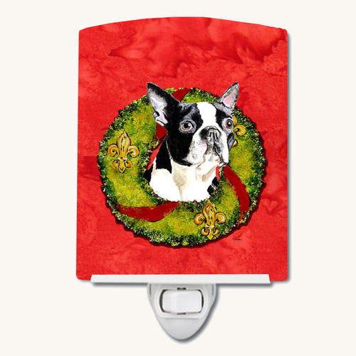 Hand-illustrated Boston Terrier Christmas Wreath Night Light