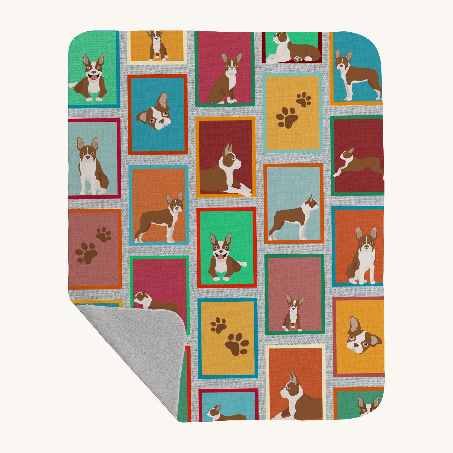 Hand-illustrated Boston Terrier Lots of Red Quilted Throw Blanket