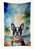 Hand-illustrated Boston Terrier Luau Kitchen Towel