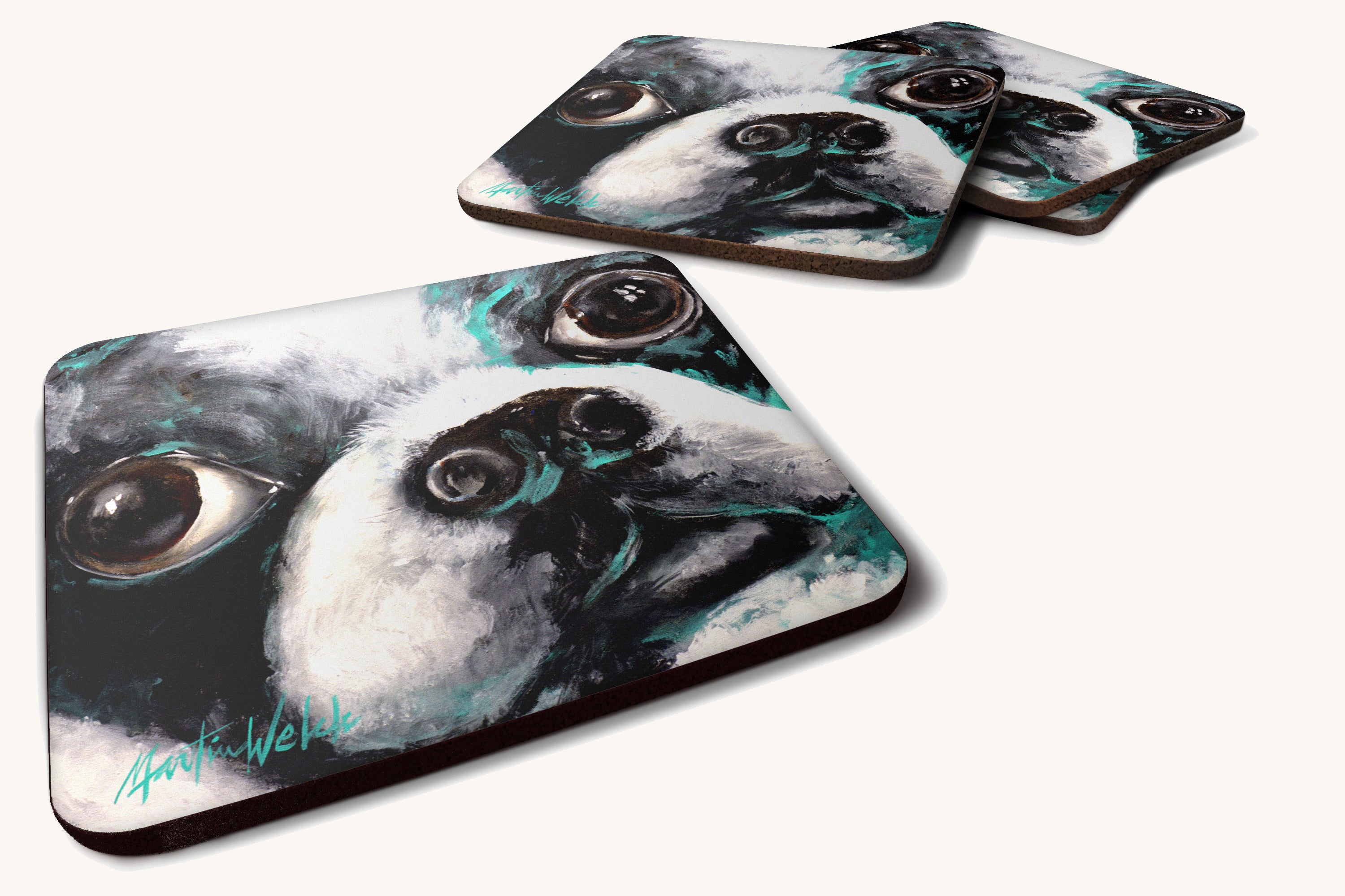 Hand-illustrated Boston Terrier Pretty Please Foam Coasters