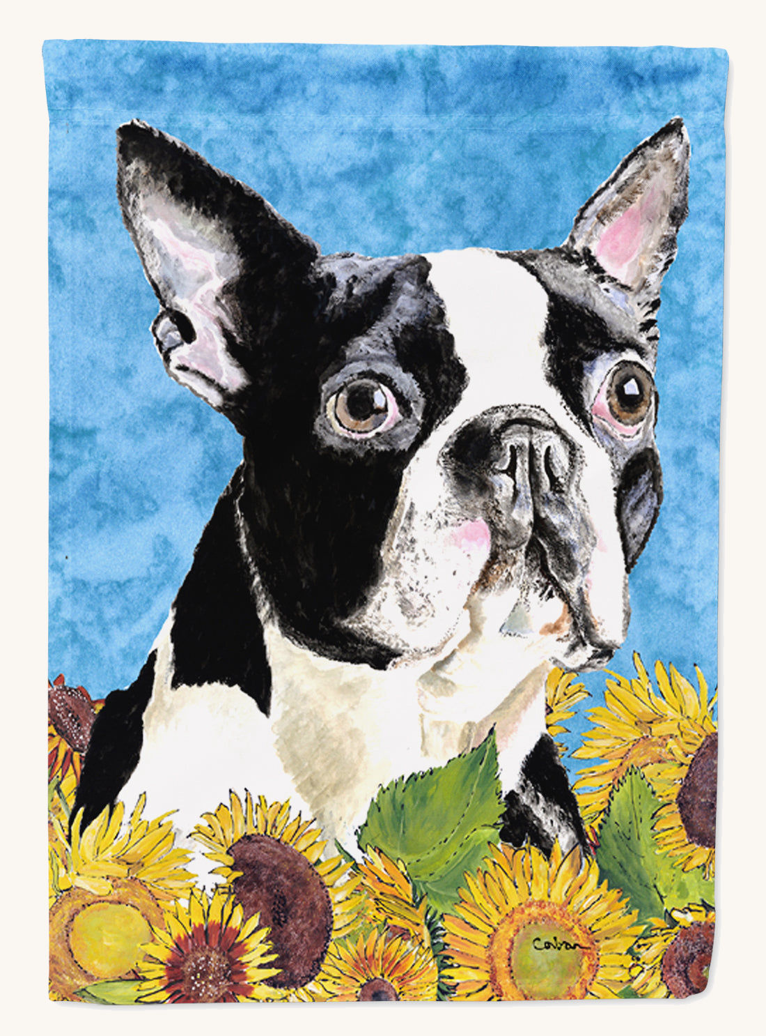 Hand-illustrated Boston Terrier Summer Flowers Garden Flag