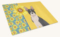 Hand-illustrated Boston Terrier Summer Sunflowers Glass Cutting Board