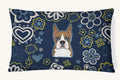 Hand-illustrated Boxer Blue Flowers Throw Pillow
