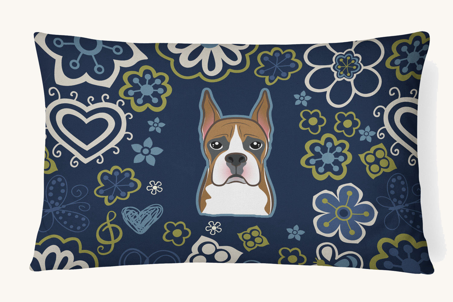 Hand-illustrated Boxer Blue Flowers Throw Pillow