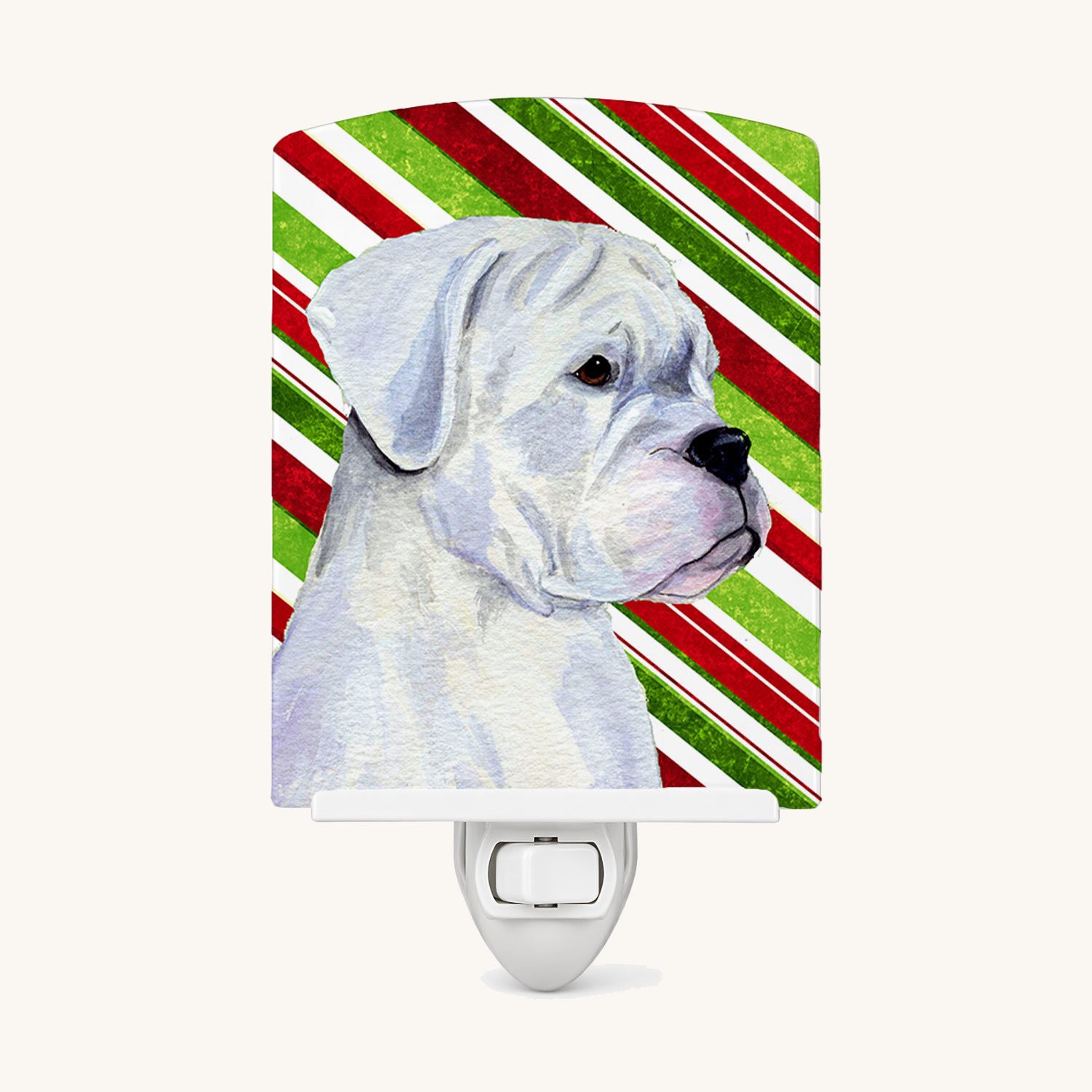 Hand-illustrated Boxer Candy Cane Christmas Night Light