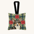 Hand-illustrated Brindle Cardigan Corgi Poinsettias Fabric Ornament