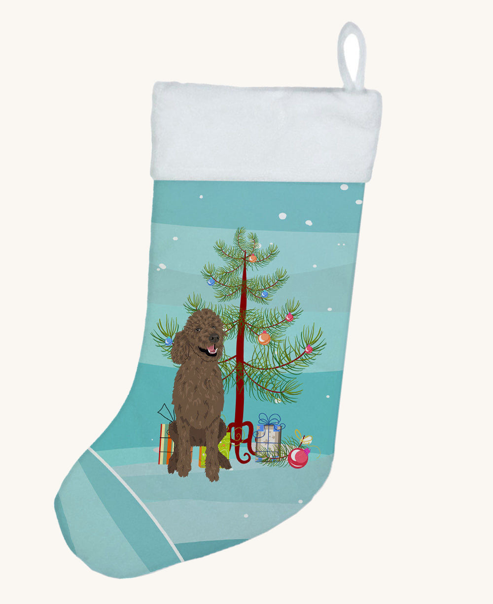 Hand-illustrated Brown Poodle Christmas Stocking