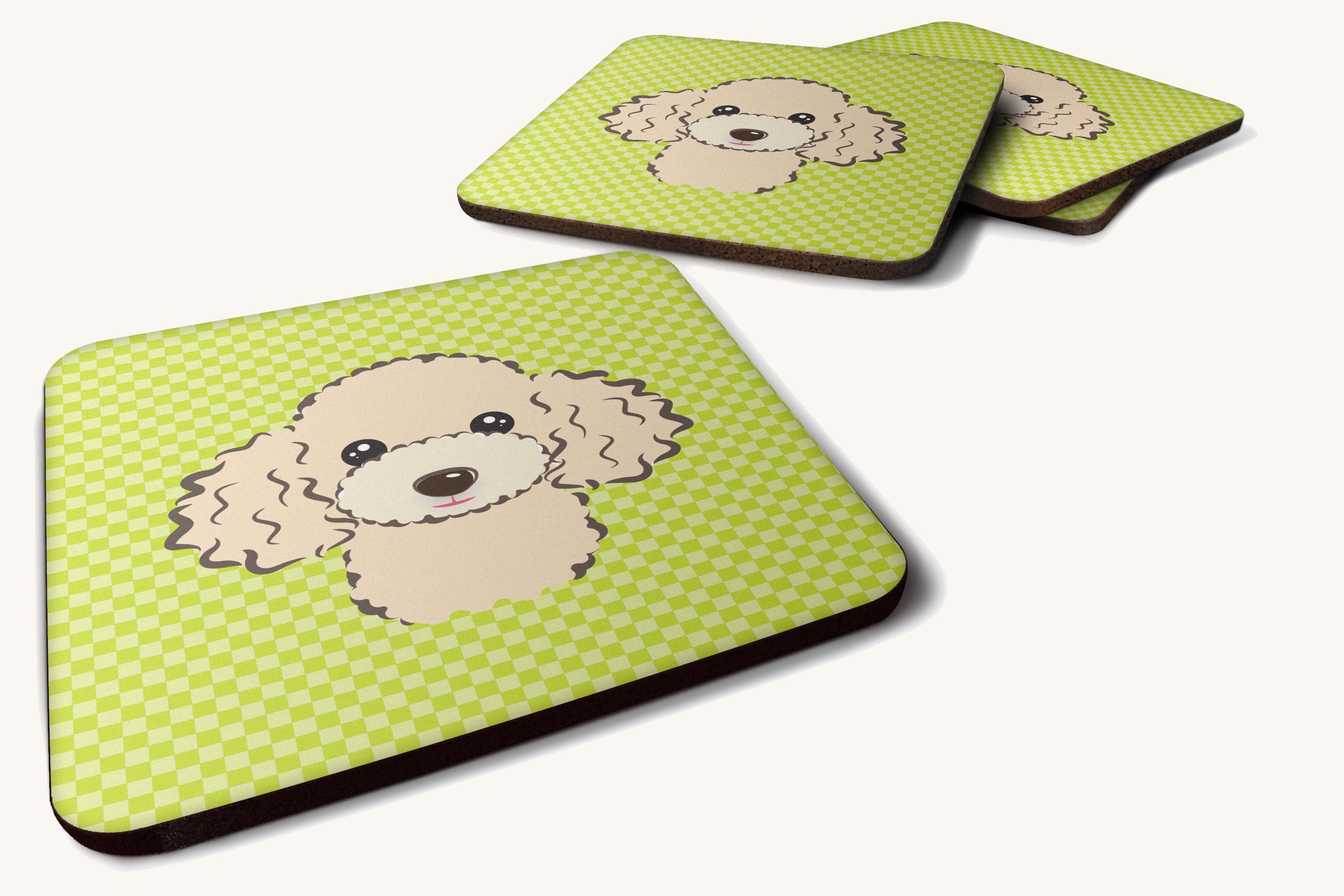Hand-illustrated Buff Poodle Checkerboard Foam Coasters