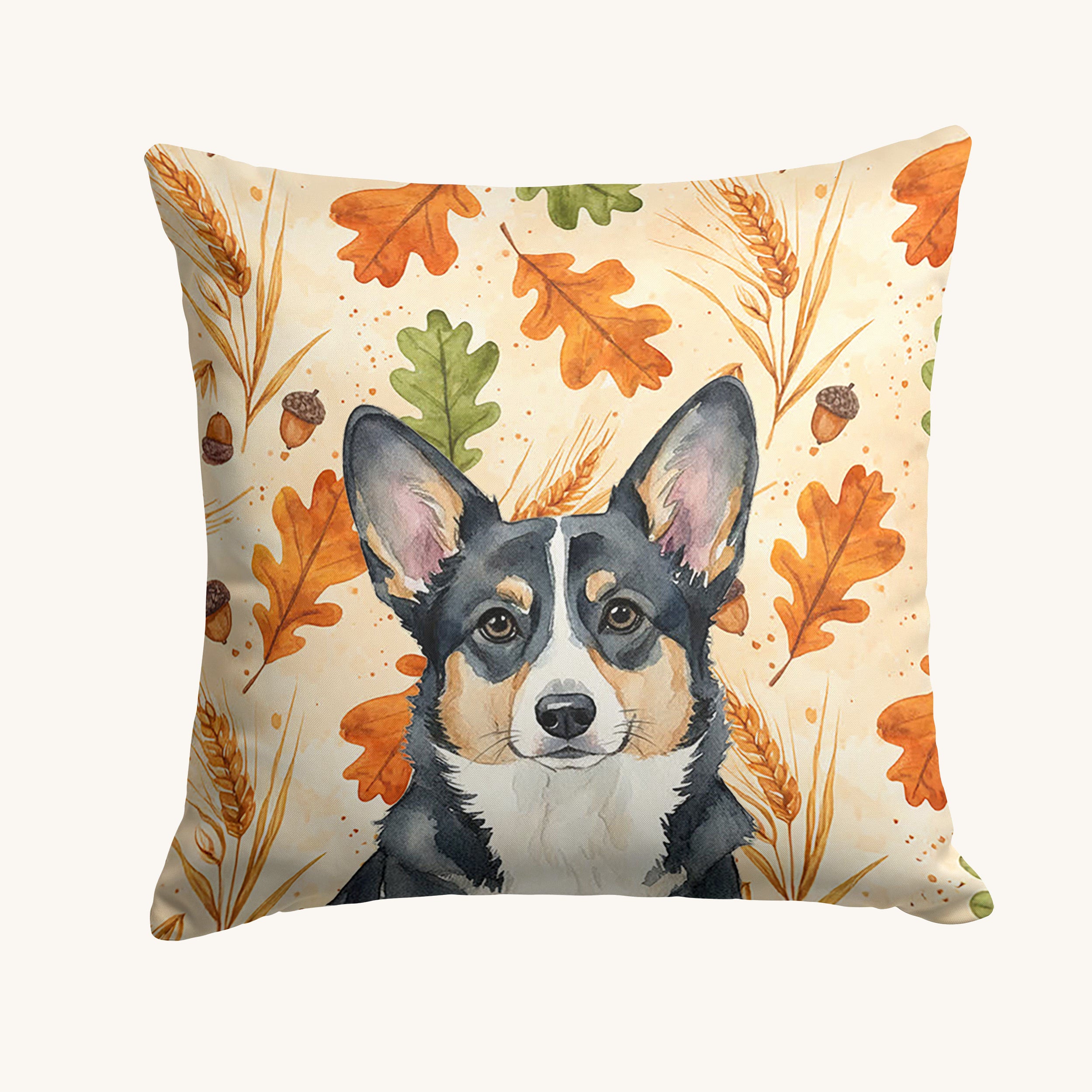 Hand-illustrated Cardigan Welsh Corgi Heirloom Fall Throw Pillow