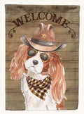 Hand-illustrated Cavalier King Charles Spaniel Country Dog House Flag