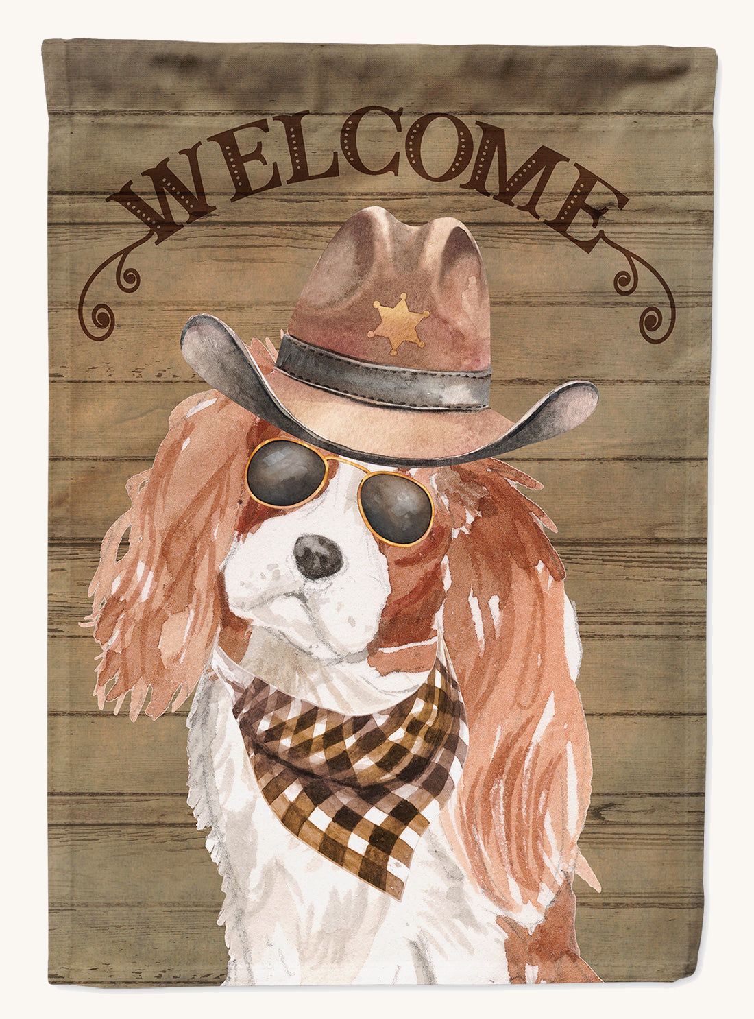 Hand-illustrated Cavalier King Charles Spaniel Country Dog House Flag