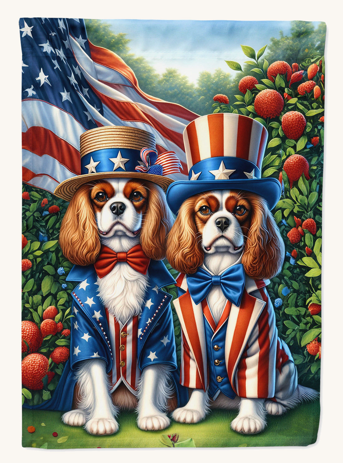 Hand-illustrated Cavalier Spaniel All American Garden Flag