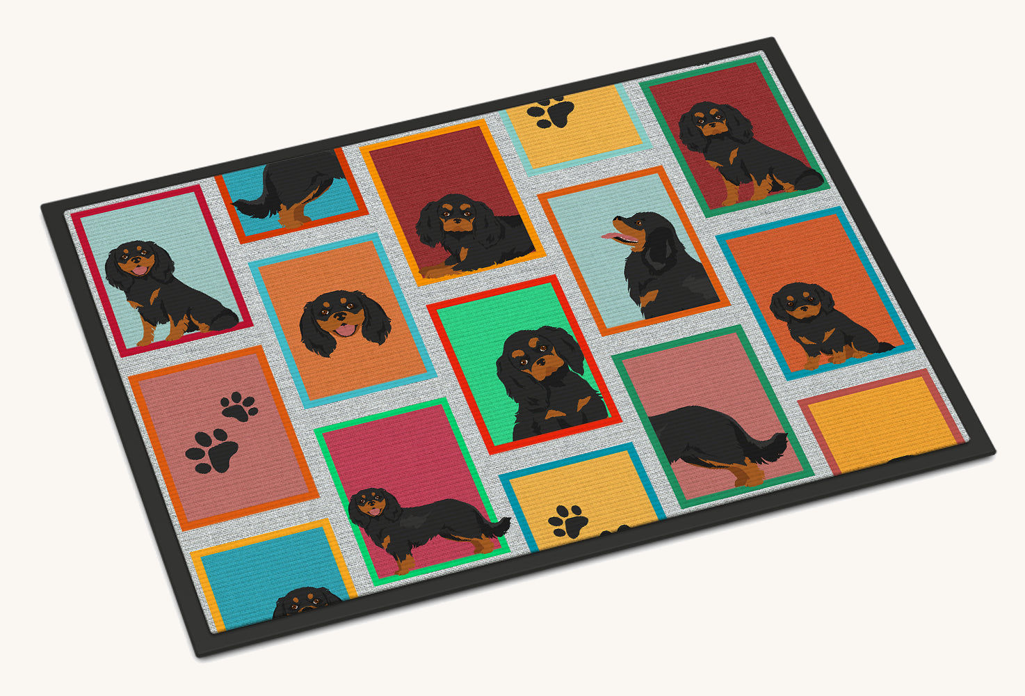 Hand-illustrated Cavalier Spaniel Black and Tan Doormat