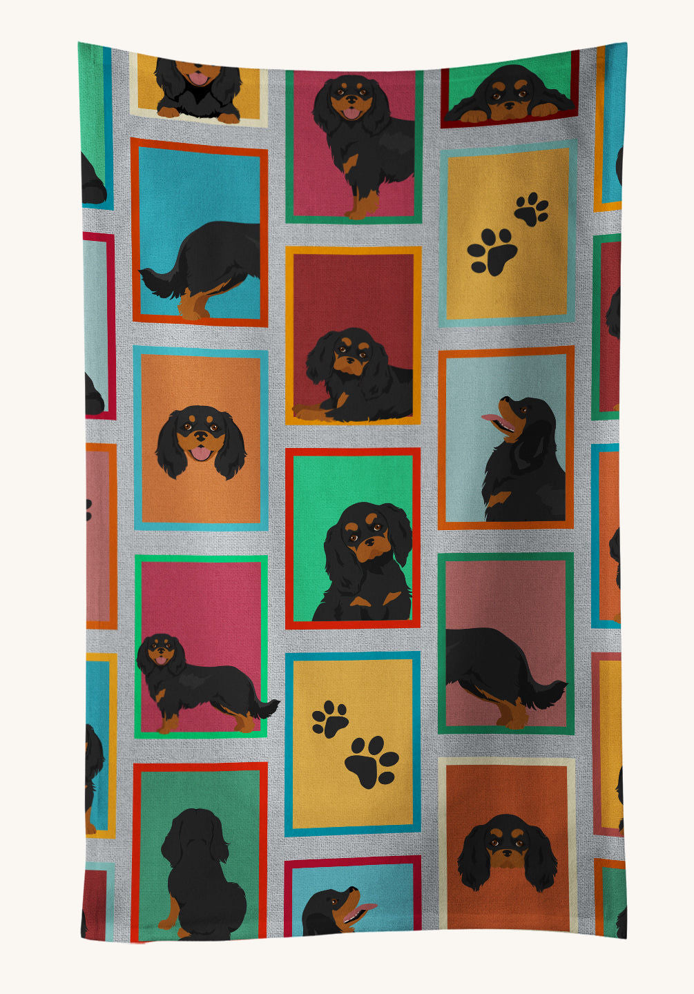 Hand-illustrated Cavalier Spaniel Black and Tan Kitchen Towel