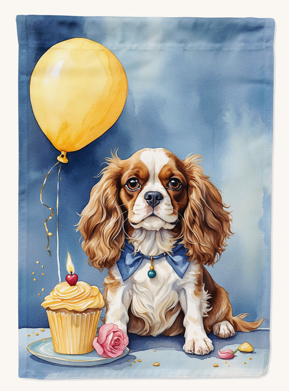 Hand-illustrated Cavalier Spaniel Happy Birthday House Flag