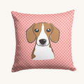 Hand-illustrated Checkerboard Pink Beagle Throw Pillow