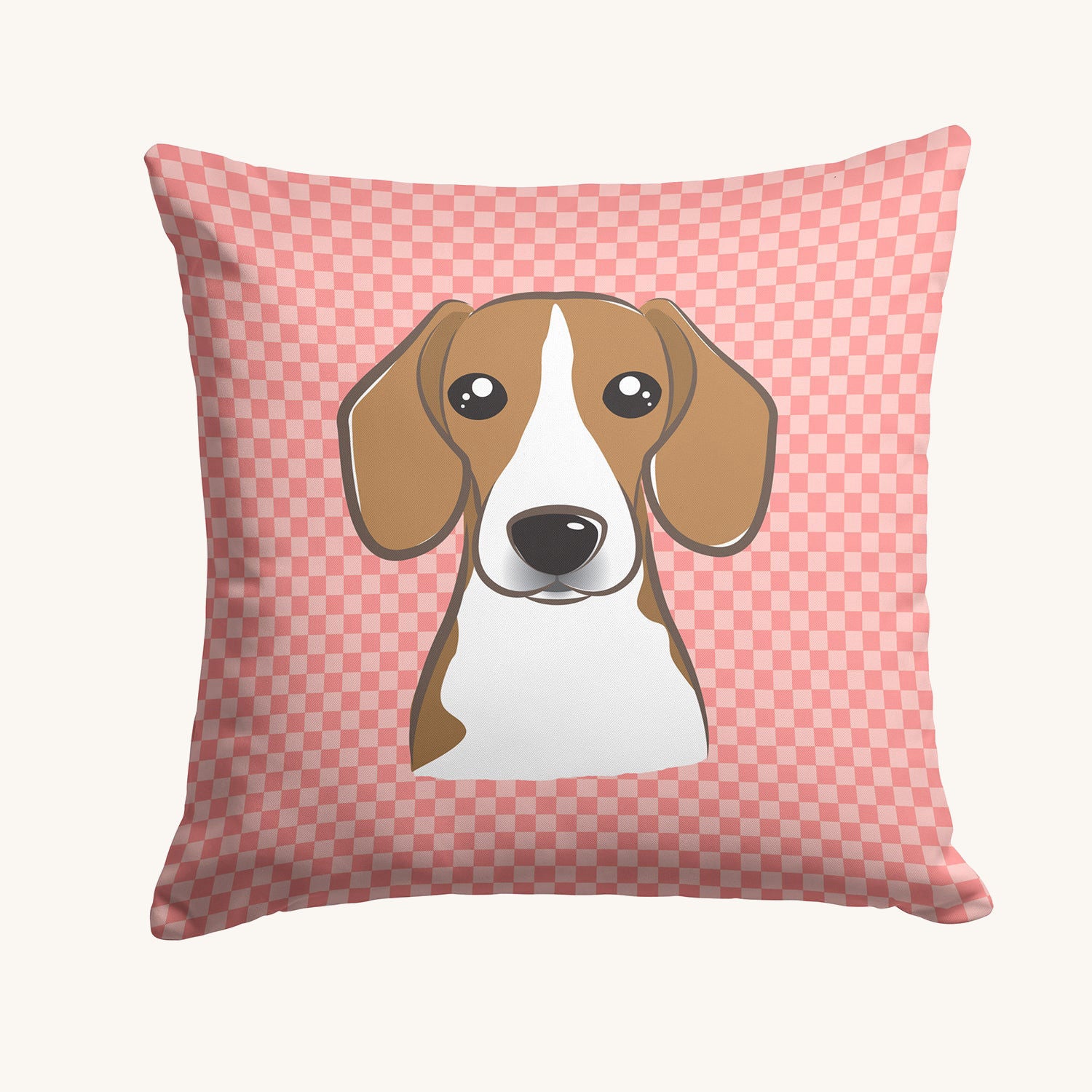 Hand-illustrated Checkerboard Pink Beagle Throw Pillow