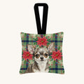 Hand-illustrated Chihuahua Christmas Poinsettias Fabric Ornament