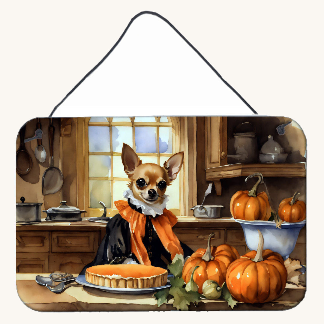 Hand-illustrated Chihuahua Fall Pumpkins Aluminum Sign