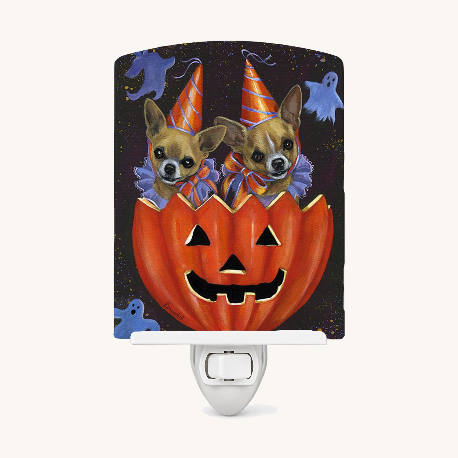 Hand-illustrated Chihuahua Halloweenies Ceramic Night Light