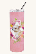 Hand-illustrated Chihuahua Pink Flowers Stainless Steel Tumbler