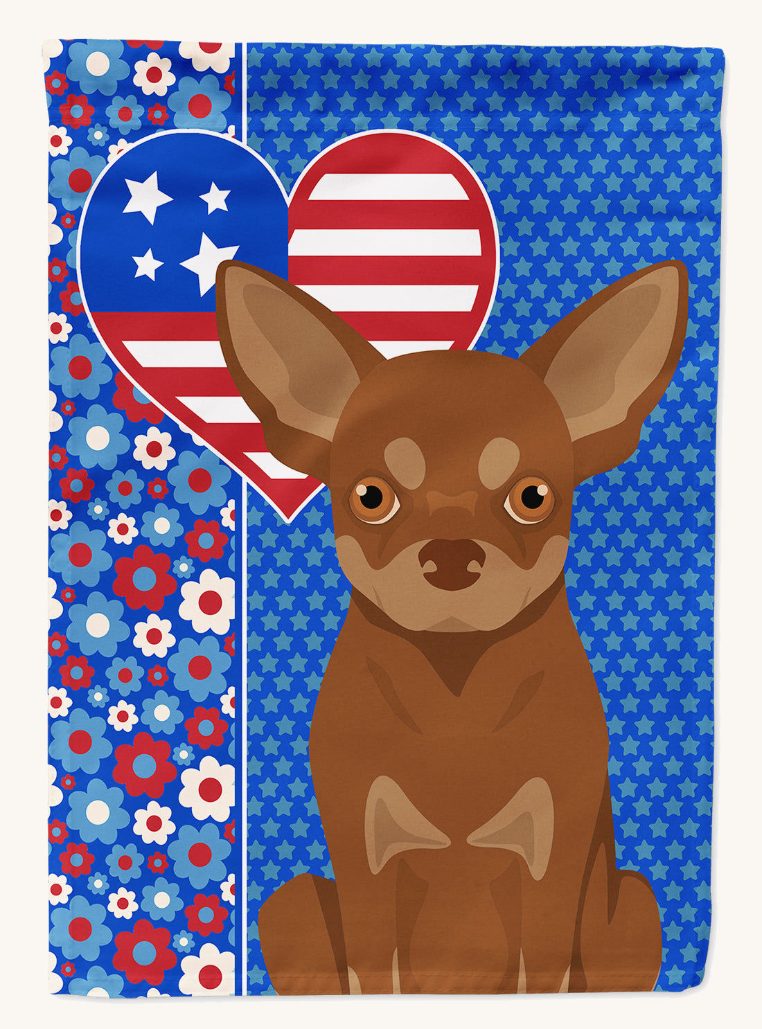 Hand-illustrated Chocolate and Tan Chihuahua American House Flag