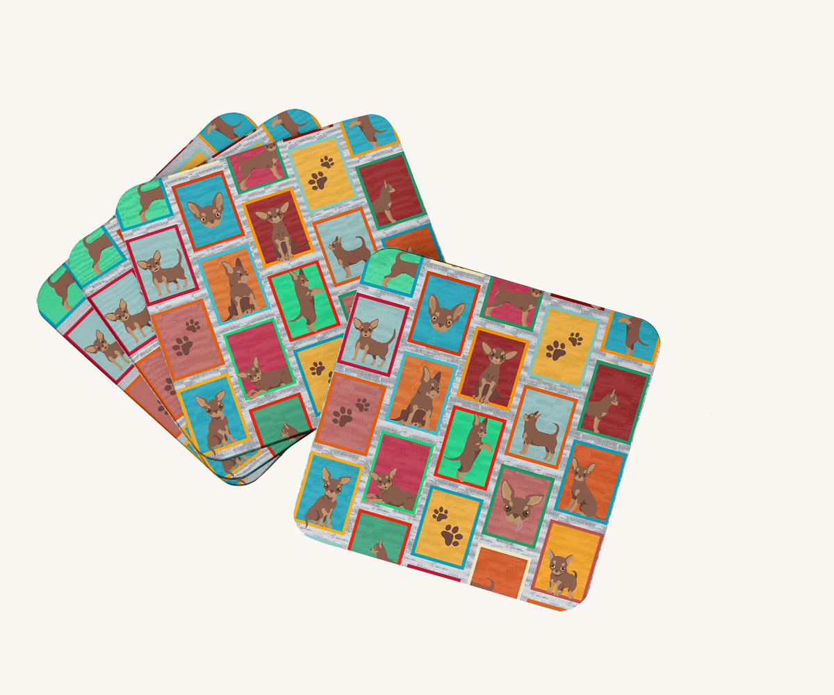 Hand-illustrated Chocolate Chihuahua Cluster Foam Coaster Set