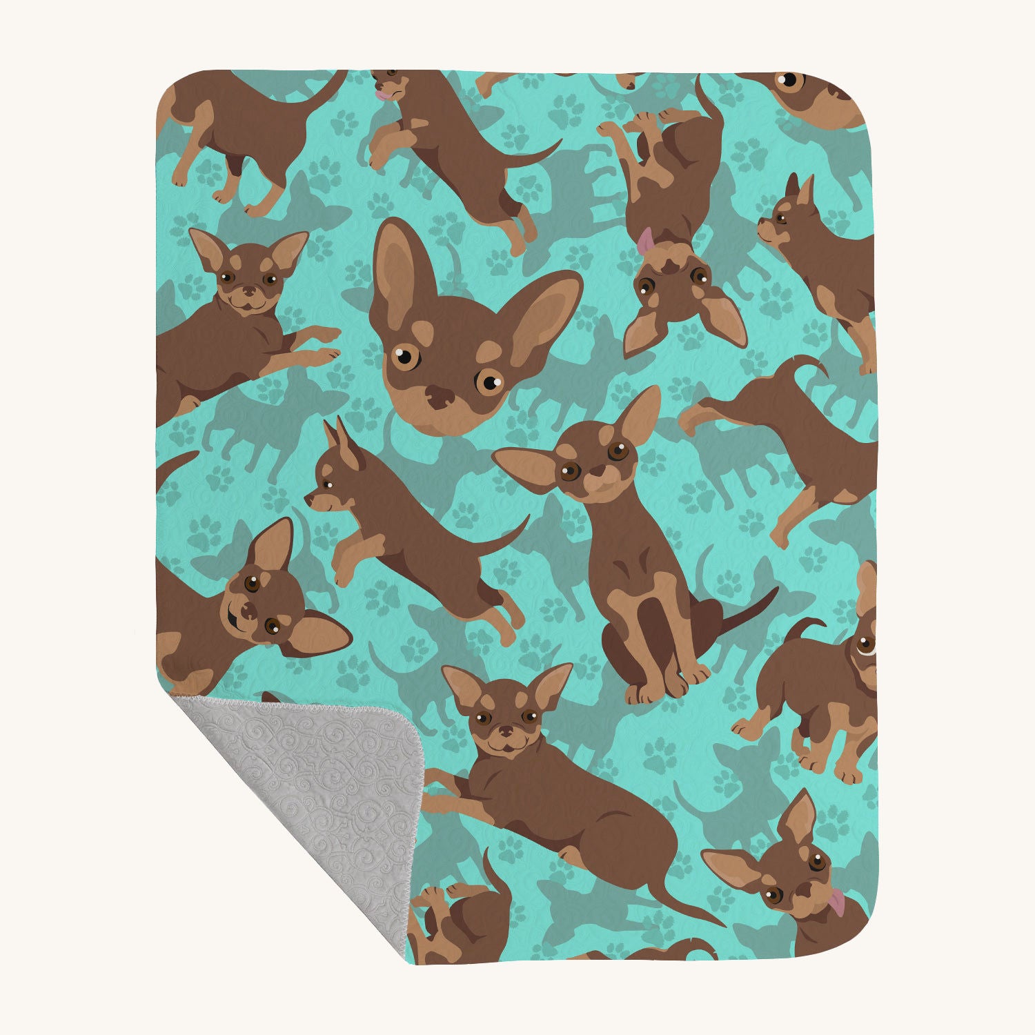 Hand-illustrated Chocolate Chihuahua Quilted Throw Blanket