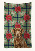 Hand-illustrated Chocolate Labrador Christmas Poinsettia Kitchen Towel