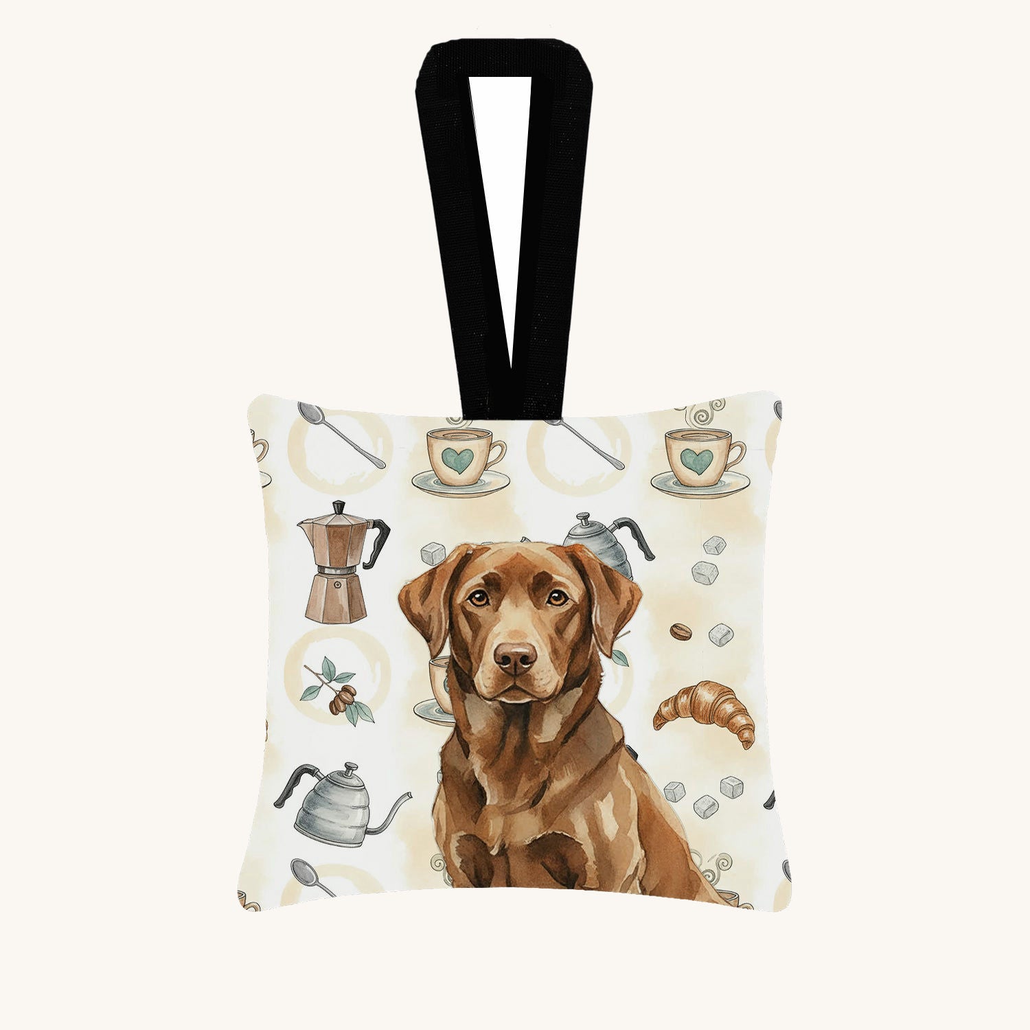 Hand-illustrated Chocolate Labrador Coffee Bar Fabric Ornament