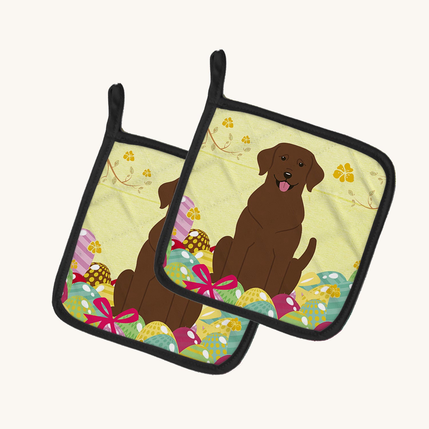 Hand-illustrated Chocolate Labrador Easter Eggs Pot Holders