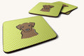 Hand-illustrated Chocolate Labrador Lime Checkerboard Coasters