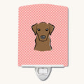 Hand-illustrated Chocolate Labrador Pink Checkerboard Night Light