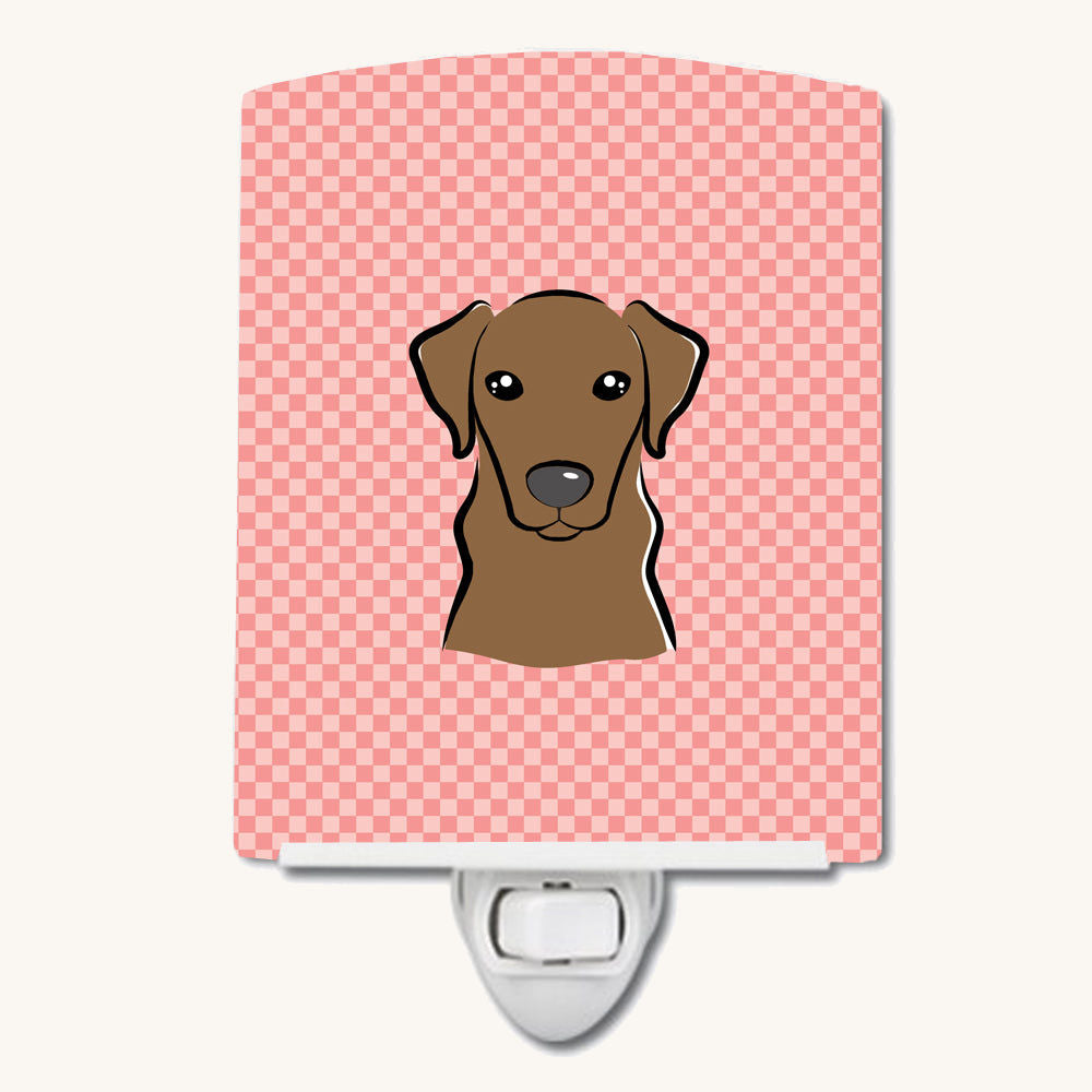 Hand-illustrated Chocolate Labrador Pink Checkerboard Night Light