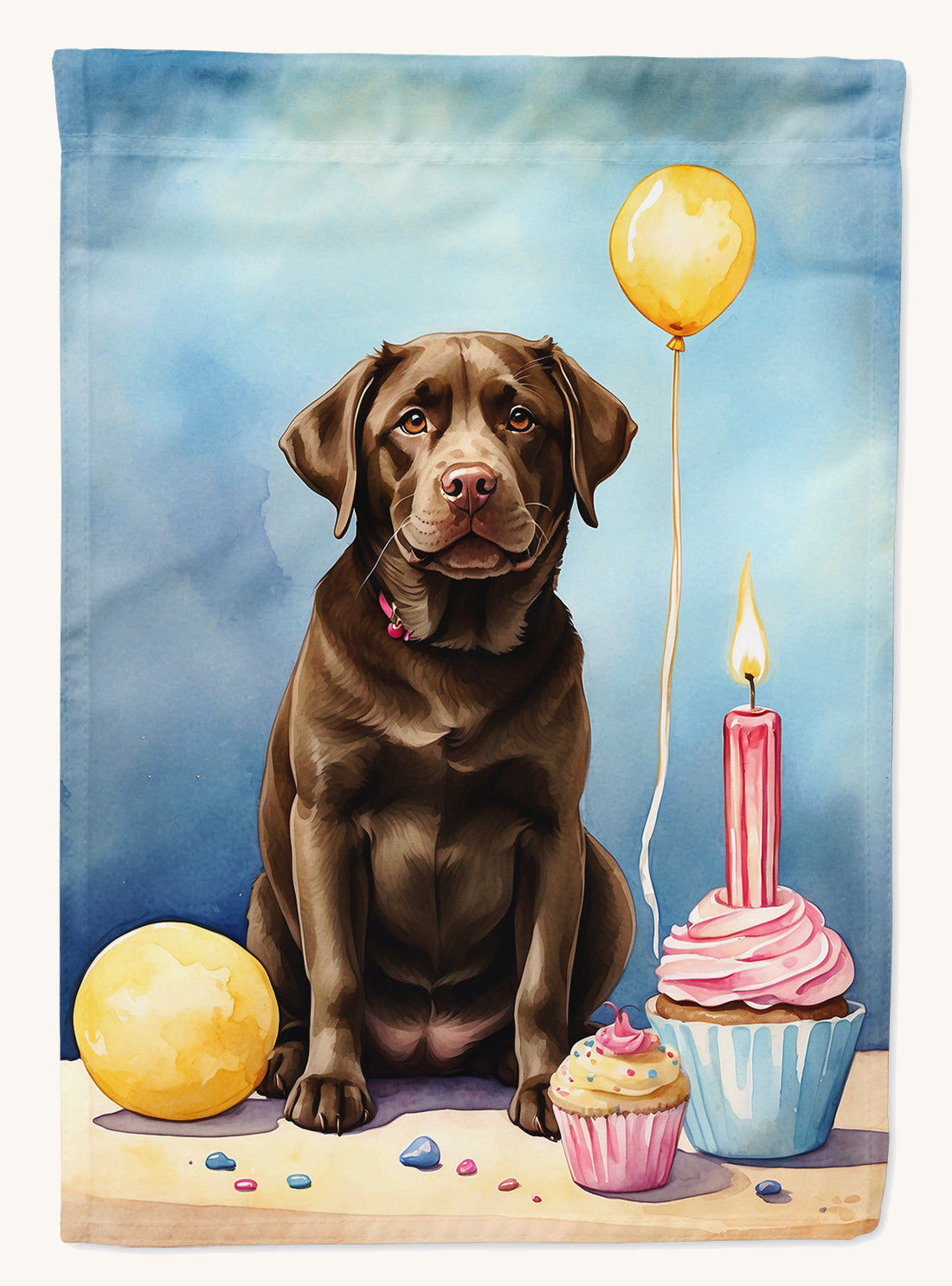 Hand-illustrated Chocolate Labrador Happy Birthday House Flag