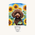 Hand-illustrated Chocolate Poodle in Sunflowers Night Light