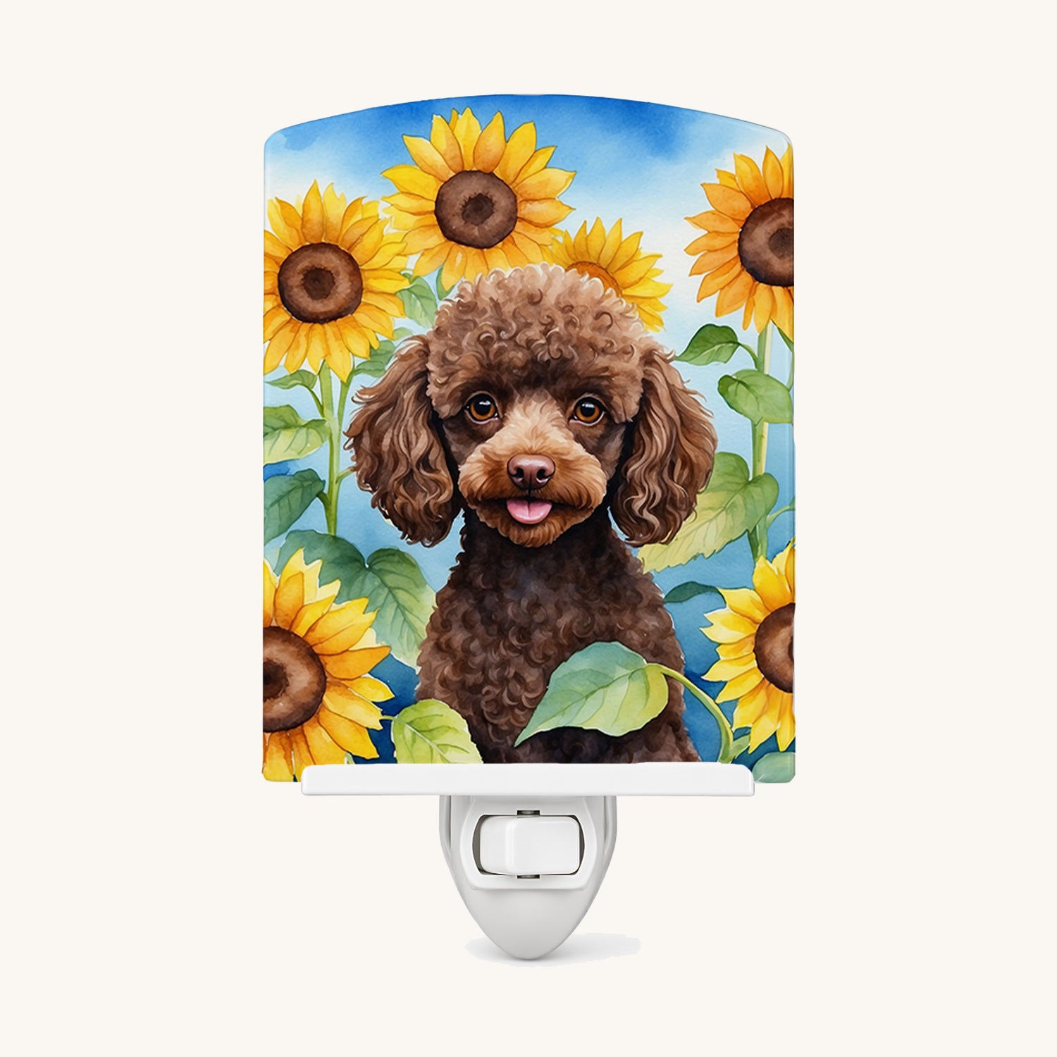 Hand-illustrated Chocolate Poodle in Sunflowers Night Light